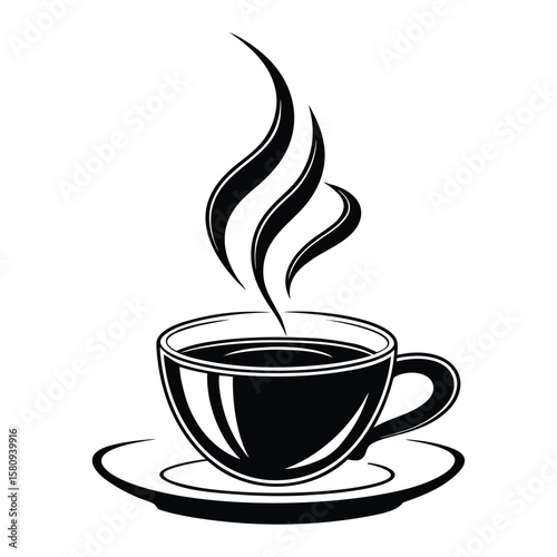 Hot coffee cup with steam saucer