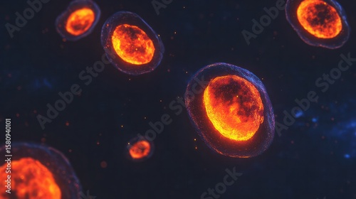 Bioluminescent fat molecules arranged in molecular chains, set in a galactic environment