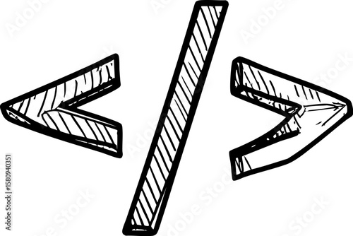 Line art doodle showing open and close brackets used in programming and writing