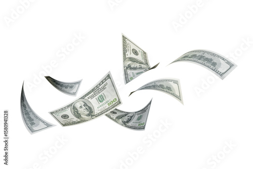Floating of 100 dollar on white
