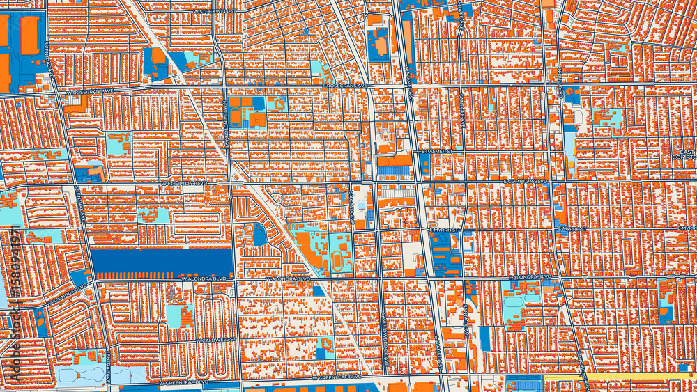 Fototapeta premium Colorful Compton Street Map with Labels and Buildings