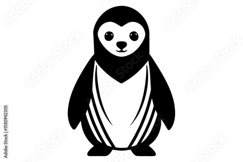 Adorable Panda Bear Disguised as a Penguin – Black & White Flat Vector Art, No Outline