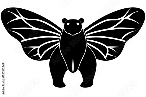 Symmetrical Bear with Butterfly Wings – Single-Path Vector Art, No Gradients