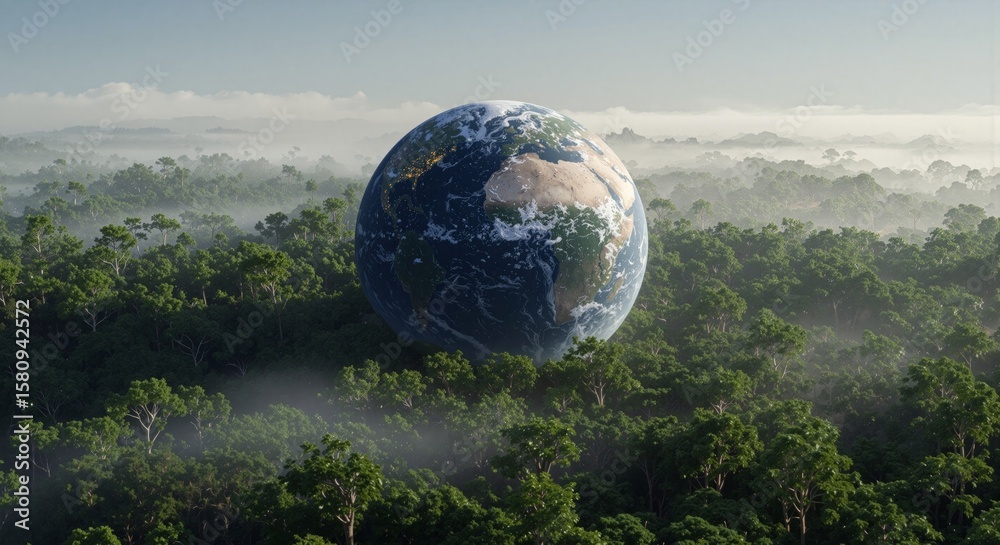 Protecting the Earth, Lush Forest Landscape, Digital Art, Serene Morning, Aerial View, Conservation Awareness and Sustainable Practices Protecting the Earth, Lush Forest Landscape, Digital Art, Serene Morning, Aerial View, Conservation Awareness and Sustainable Practices