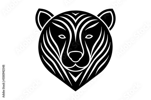 Abstract Five-Line Bear Head with Ears and Snout – Minimalist Art on White Background