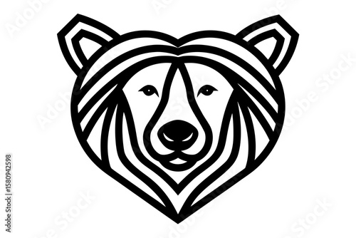 Abstract Five-Line Bear Head with Ears and Snout – Minimalist White Background Art