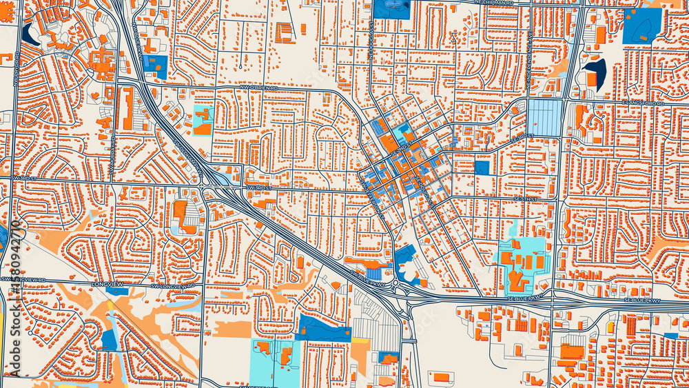 Obraz premium Colorful Lees Summit Street Map with Labels and Buildings