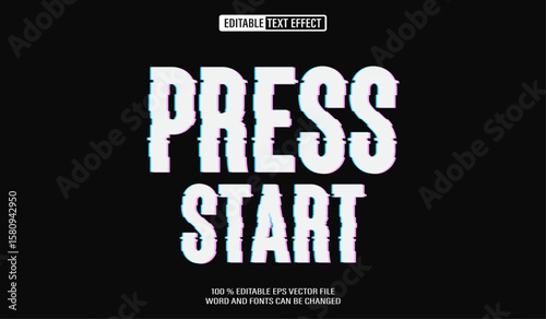 Editable 3d text style effect - Press Start Game Glitch text effect Template