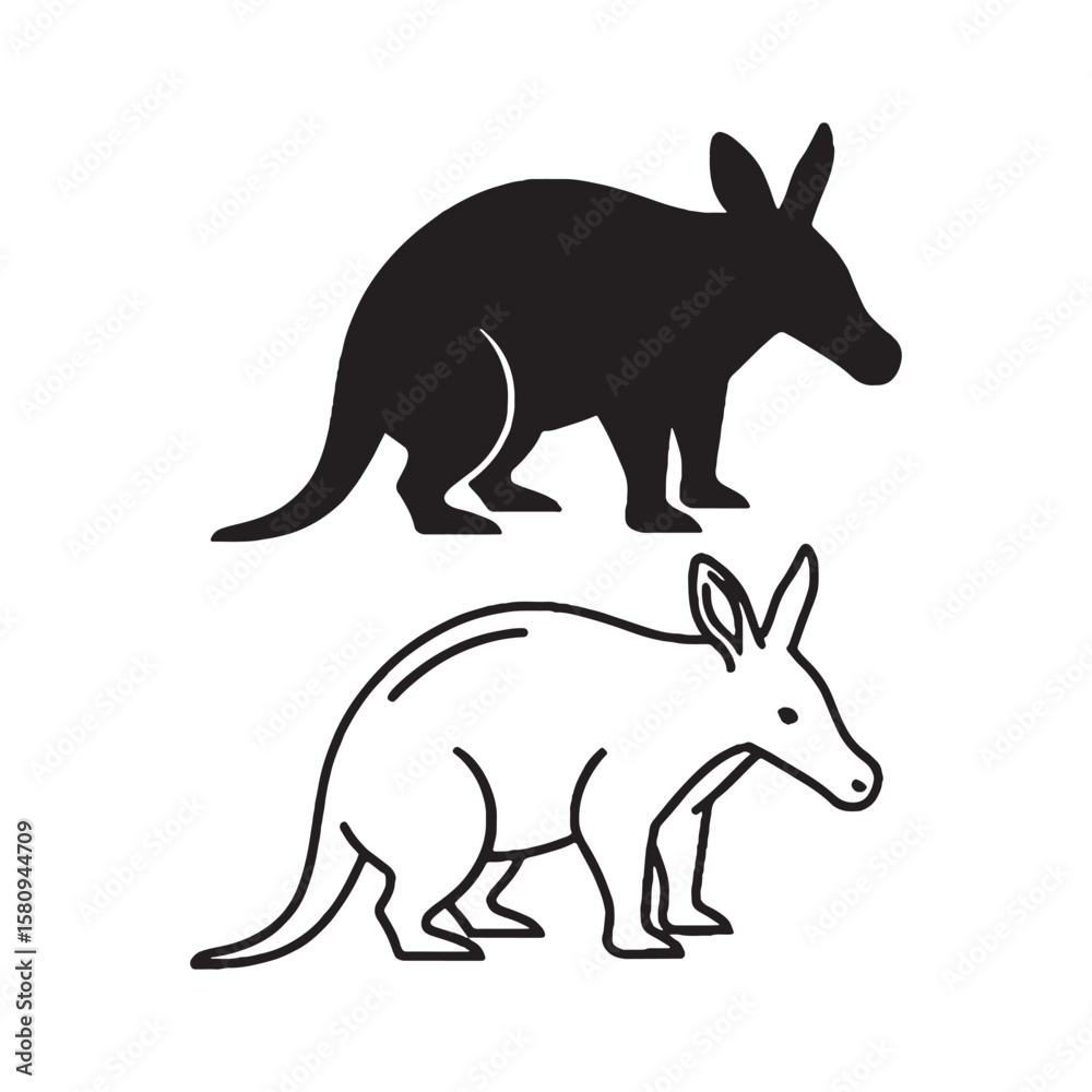 Fototapeta premium Exquisite Minimalist Aardvark Profile - Silhouette and Lineart Duo - Aardvark silhouette - Aardvark lineart - Aardvark vector - silhouette & lineart of Aardvark