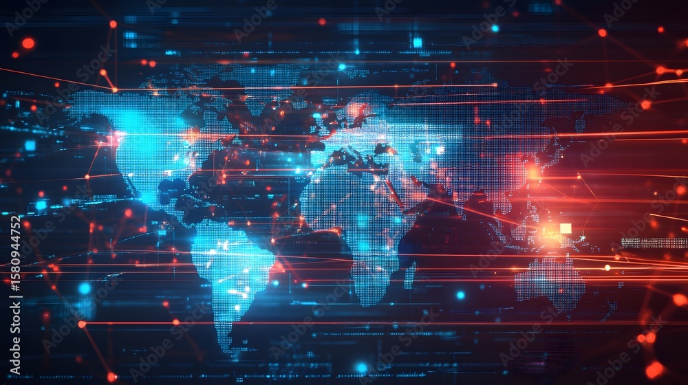 A detailed image of a digital map with global stock exchanges. A detailed image of a digital map with global stock exchanges.