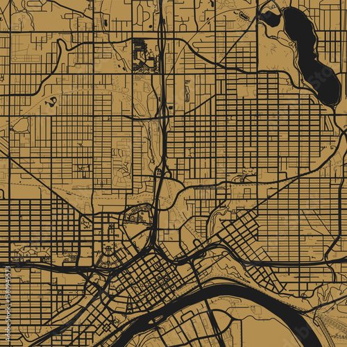 Saint Paul City Map Art Print Sleek Urban Grid Wall Decals in Gold on Black, Featuring Refined Monochrome Modern Blueprint Designs with Clean Linework.                             