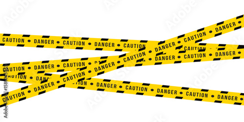 Warning tapes with reflective effect and warning text. Perfect for use in security signage, construction graphics, and restricted zone illustrations. Ideal for banners, signs, and safety in eps 10.