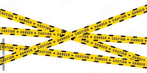 Warning tapes with reflective effect and warning text. Perfect for use in security signage, construction graphics, and restricted zone illustrations. Ideal for banners, signs, and safety in eps 10.