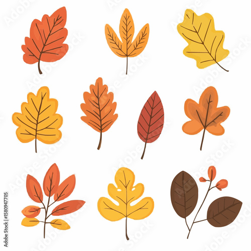 A soft and minimal set of autumn leaves in flat cartoon shapes, perfect for nursery wall art or children’s room seasonal decoration