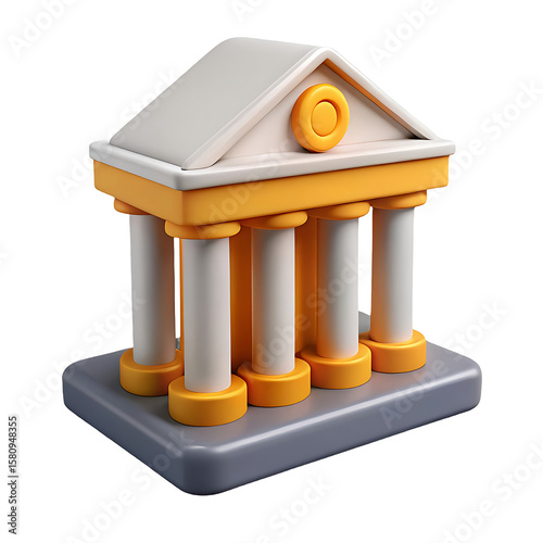 Stylized 3d bank building with columns and pediment isolated on transparent background