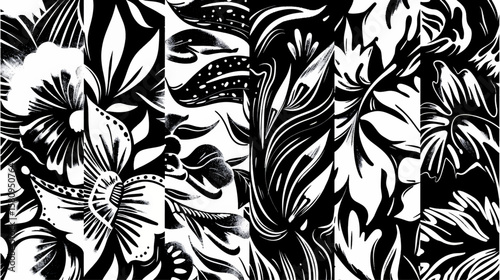 Style linocut design background. Vector linocut nature, floral, vintage illustration