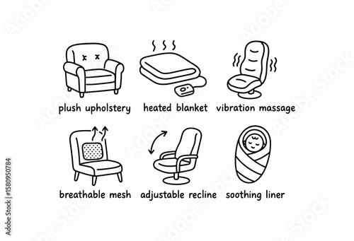 hand drawn cute doodle style isolated comfort plush upholstery comfort heated blanket comfort vibration massage comfort breathable mesh comfort adjustable rec comfort soothing r