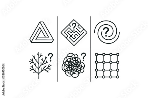 hand drawn cute doodle style isolated confusion parado loop confusion mirror maze confusion spiral heli confusion fractal branch confusion disarray cluster confusion riddle matri