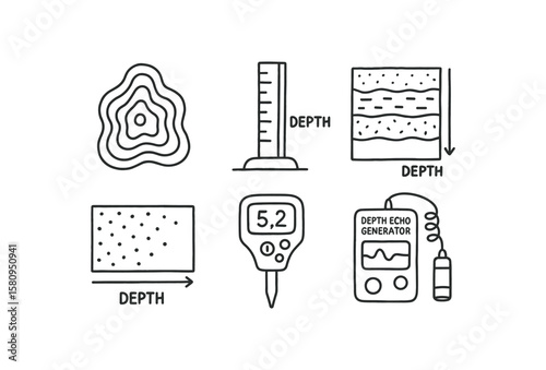 hand drawn cute doodle style isolated depth contour chart depth calibration rod depth layer stratigraphy depth concentration gradient depth field meter depth echo generator