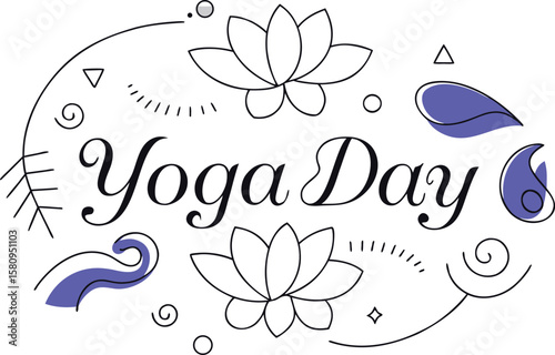 Elegant international yoga day celebration with artistic lettering and harmonious color palette for global wellness events