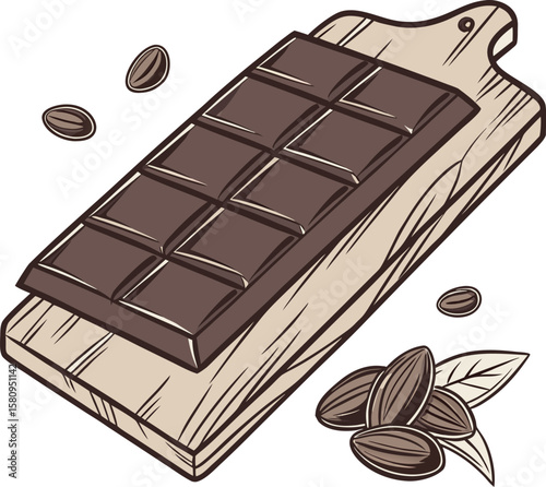  Dark Chocolate Bar Rests on Cutting Board Scene

