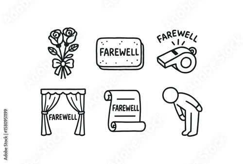 hand drawn cute doodle style isolated farewell rose bouquet farewell memory token farewell departing whistle farewell closing curtain farewell valediction scroll farewell final bow