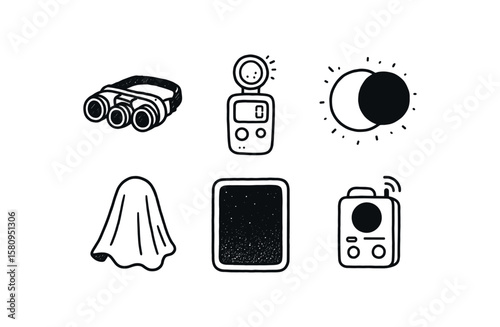 hand drawn cute doodle style isolated darkness night vision goggles darkness luminescence meter darkness eclipse simulator darkness shroud fabric darkness opacity mask darkness void sensor