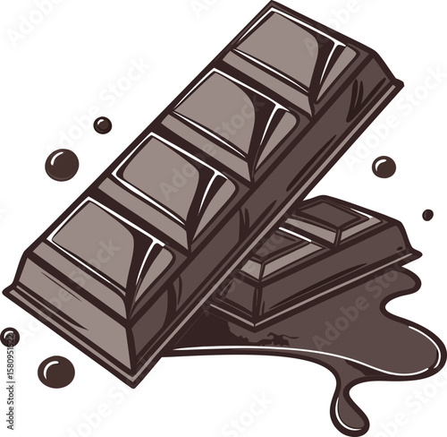 Dark Chocolate Bar Rests on Black Background – Vector PNG

