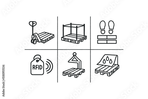 hand drawn cute doodle style isolated pallet pallet jack fork pallet stacking frame pallet footprint stencil pallet RFID tag pallet pallet lifter pallet moisture barrier