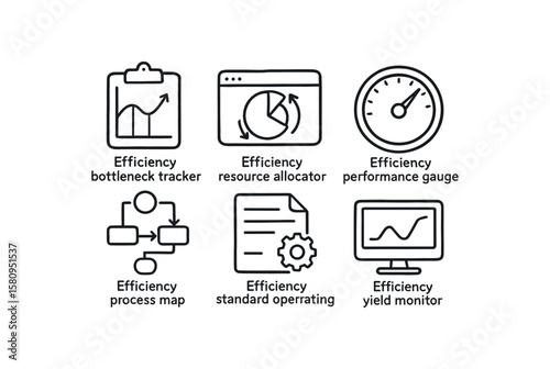 hand drawn cute doodle style isolated efficiency bottleneck tracker efficiency resource allocator efficiency performance gauge efficiency process map efficiency standard operating procedure