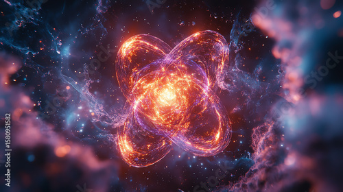 Obraz na plátně A stunning visualization of atomic structure with vibrant colors and cosmic elements, ideal for educational and creative projects