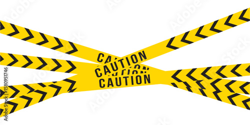 Warning tapes with reflective effect and warning text. Perfect for use in security signage, construction graphics, and restricted zone illustrations. Ideal for banners, signs, and safety in eps 10.