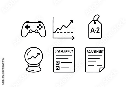hand drawn cute doodle style isolated stock controller turnover rate chart stock controller threshold marker stock controller bin location tag stock controller forecast model stock