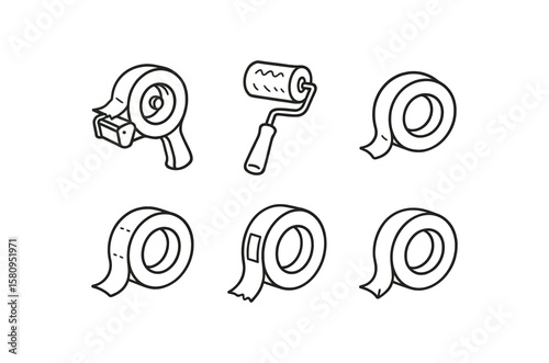 hand drawn cute doodle style isolated sealing tape supply reel sealing tape primer applicator sealing tape rewinder sealing tape moisture barrier sealing tape label slot sealing tape torque