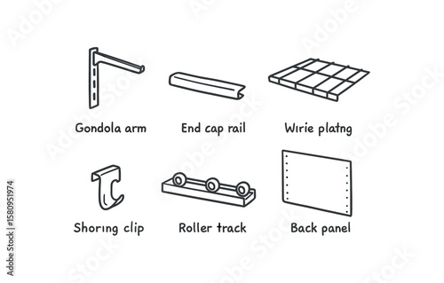hand drawn cute doodle style isolated shelf system gondola arm shelf system end cap rail shelf system wire decking shelf system shoring clip shelf system roller track shelf system back panel