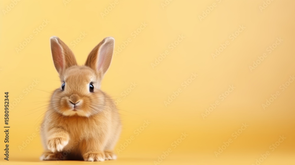 Obraz premium cute animal pet rabbit or bunny brown color smiling and laughing isolated with copy space for easter background, rabbit, animal, pet, cute, fur, ear, mammal, background, celebration, generate by AI
