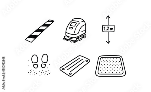 hand drawn cute doodle style isolated warehouse floor safety warehouse floor cleaning robot path warehouse floor height marker warehouse floor skid coat warehouse floor cable duct cover
