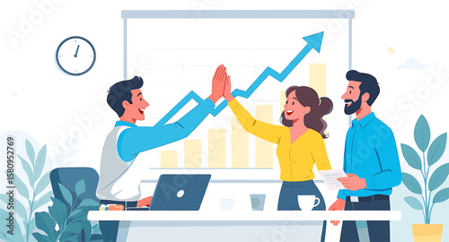 Happy Business Team Celebrating Success with High Five