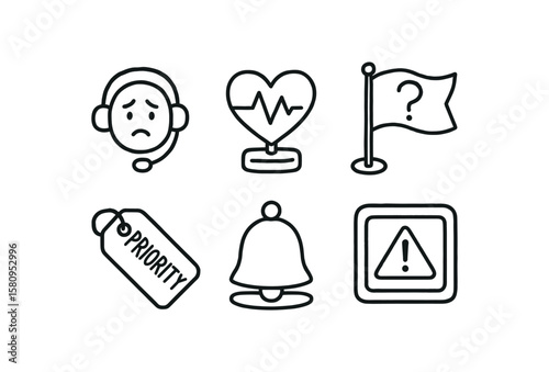 hand drawn cute doodle style isolated concern counselor headset mic concern pulse check sensor concern sentinel flag marker concern priority tag label concern mindfulness bell chime concern