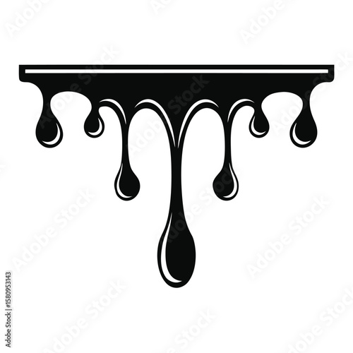 Black liquid dripping from a horizontal line drops fluid