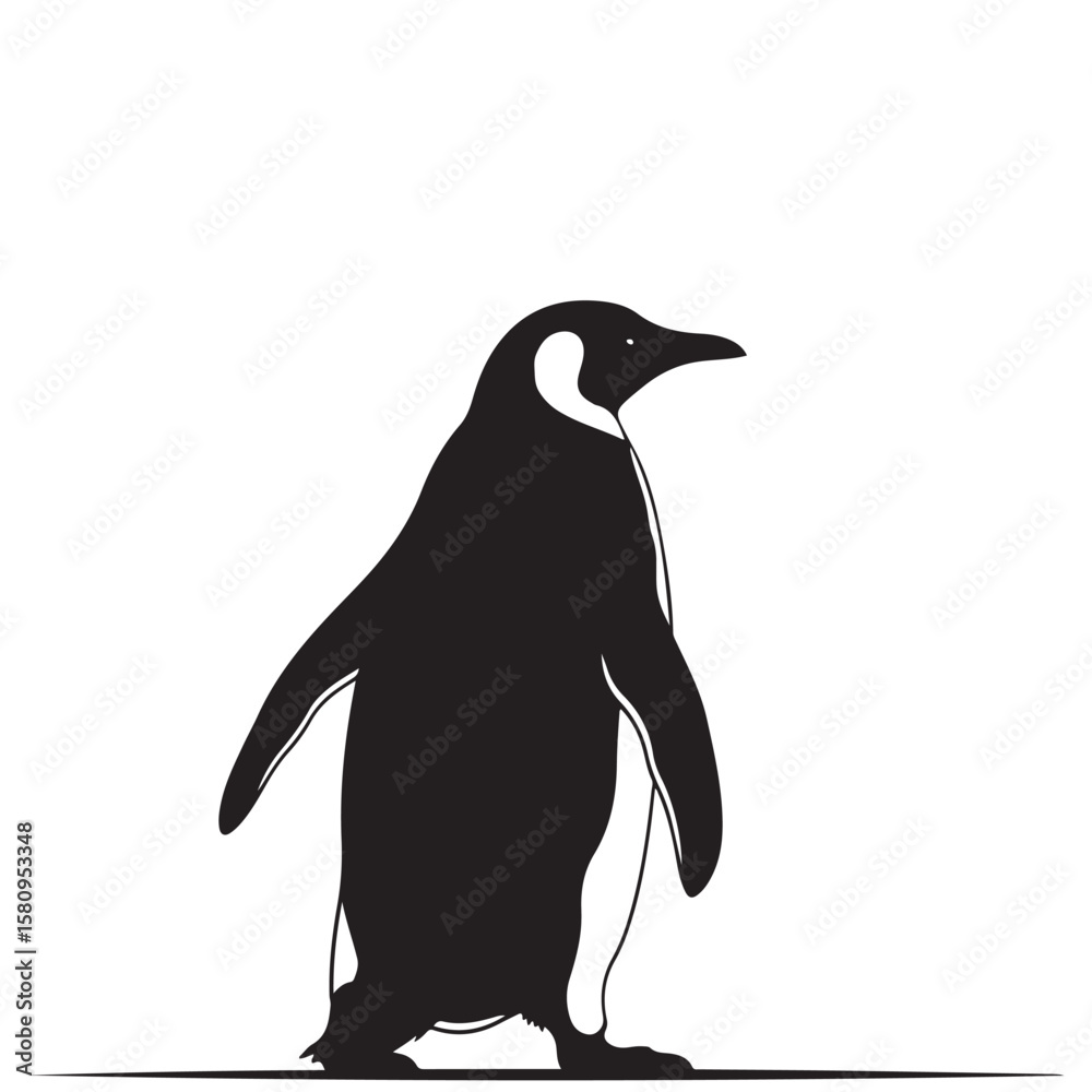 Fototapeta premium Emperor penguin illustration, isolated black and white vector silhouette