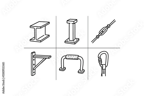 hand drawn cute doodle style isolated support beam stctural girder support pillar anchor bolt support cable tensioner support scaffold bracket support handle grip support harness clip