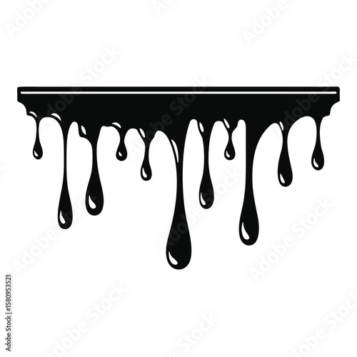 Black liquid dripping from a horizontal line drops viscous