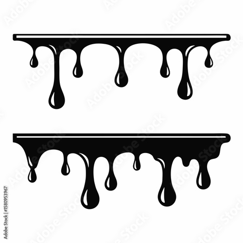Black liquid dripping from a horizontal line viscous fluid