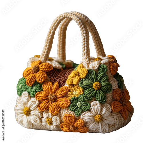 A beautiful knitted bag on transparent background