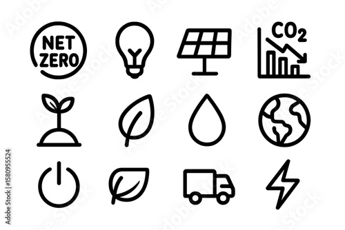 Eco-friendly minimal icons for sustainability and renewable energy awareness