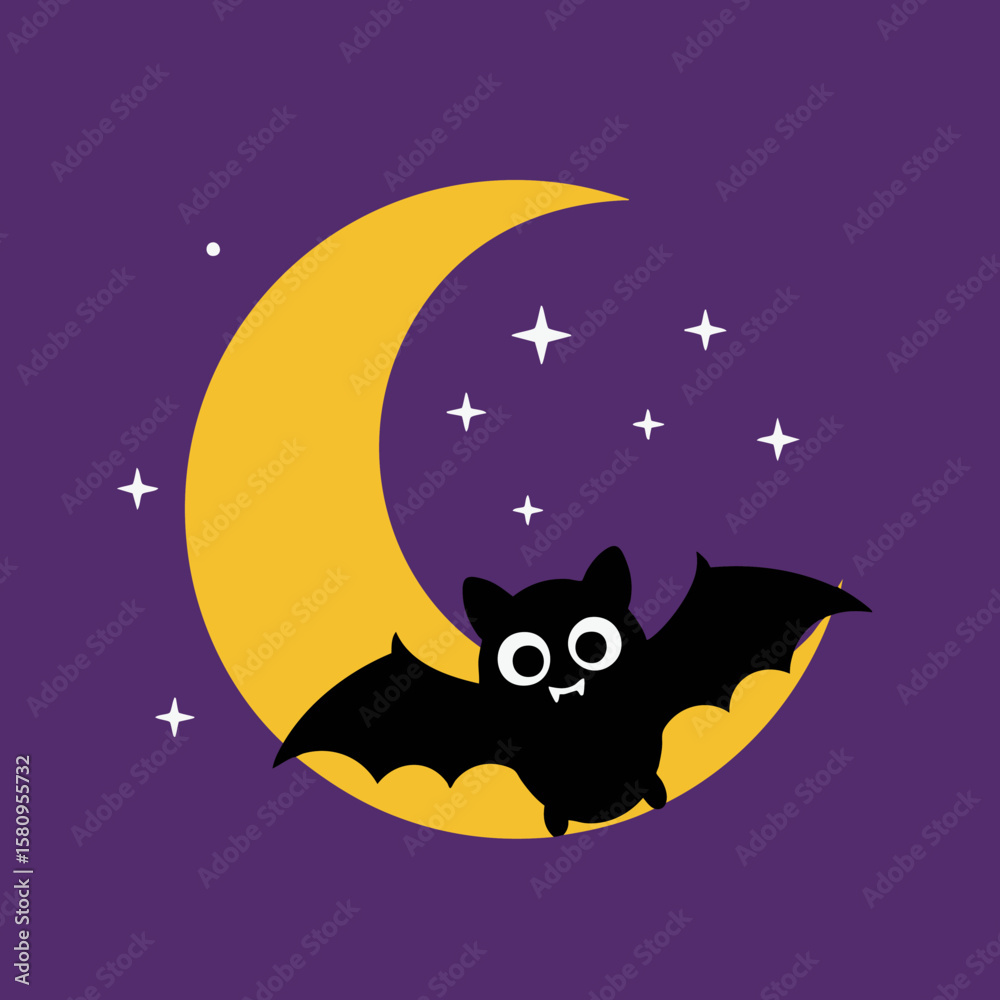 Halloween Moon with Bat and Ghost Halloween Moon with Bat and Ghost