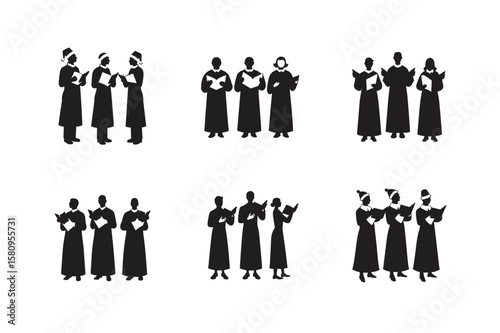 people singing carols silhouette vector art