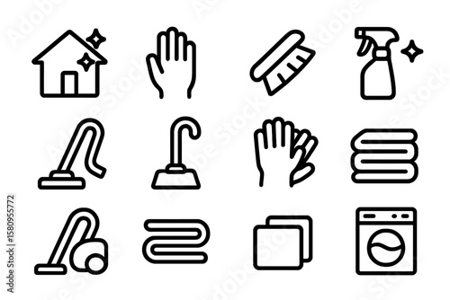 Cleanliness icon set: minimalistic icons for housekeeping and hygiene themes