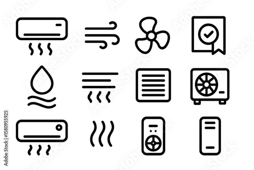 Linear air conditioning icons set for cooling and climate control designs